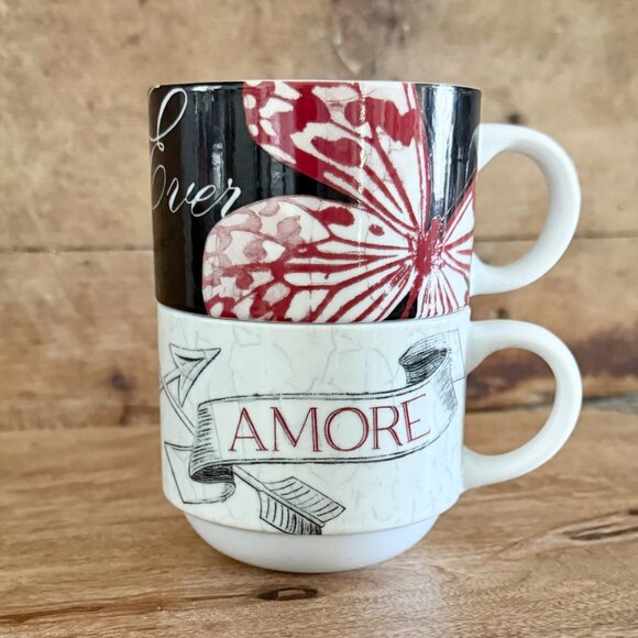 Set/2 Porcelain Stackable Mugs - Picture 1 of 6